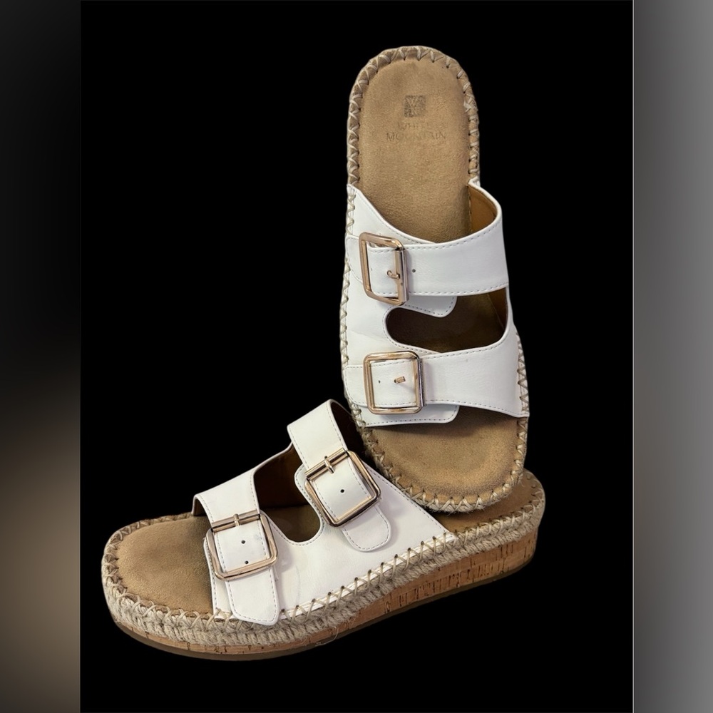 White Mountain White Triple-Buckle Espadrille Sandals Size 8